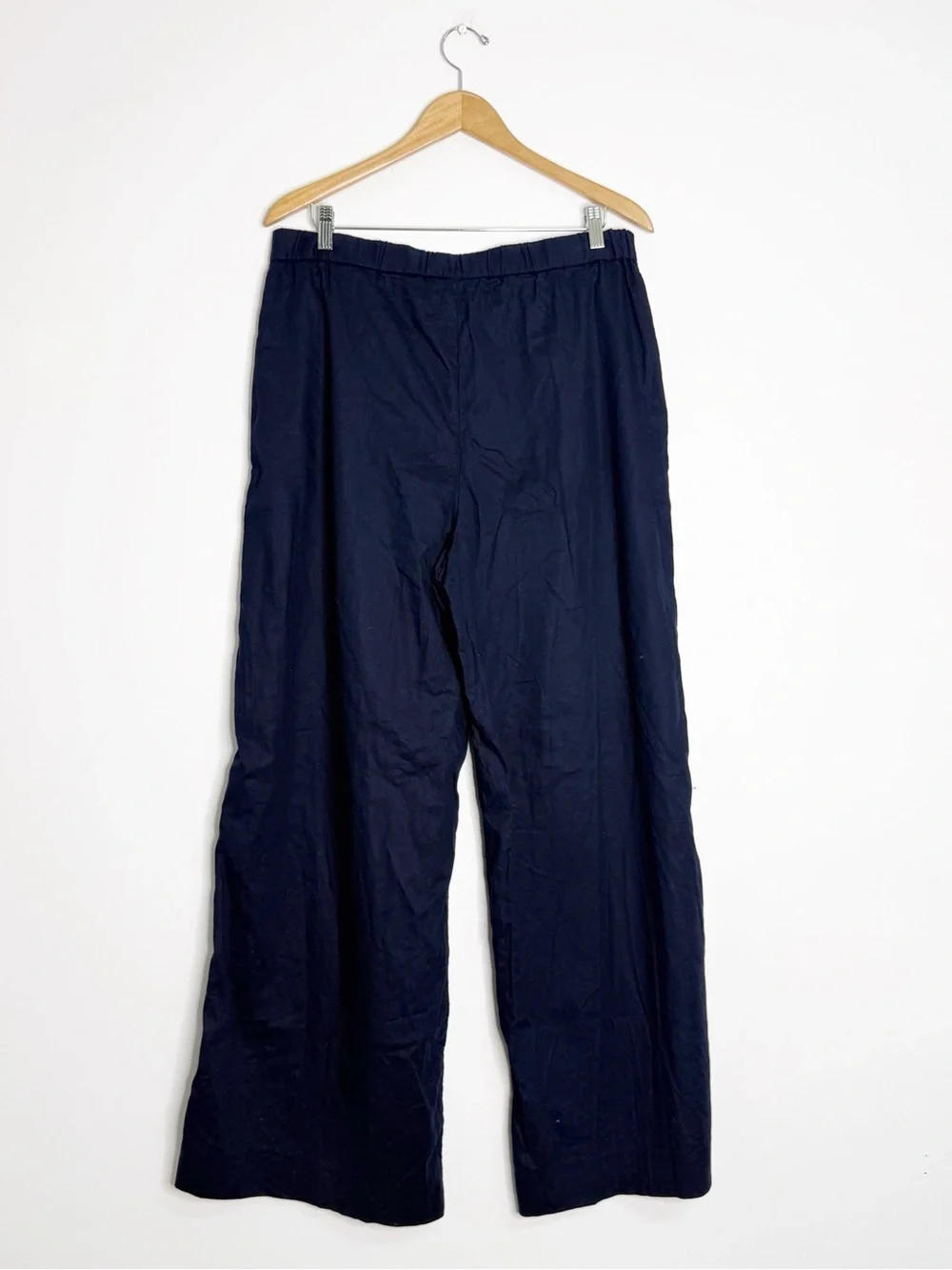 Banana Republic Linen Cotton Wide Leg Pants Navy 12 Tall High Rise